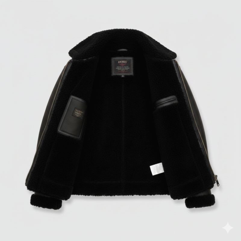 Avirex Men Black B3 Bomber Aviator Jacket with Shearling