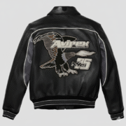 Avirex Leather Bomber Jacket Men Black Racing Outerwear