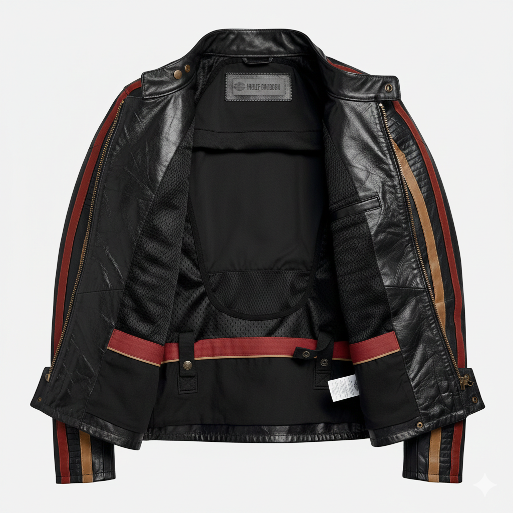 Harley Davidson Retro Racer Leather Jacket for Men with Stripes