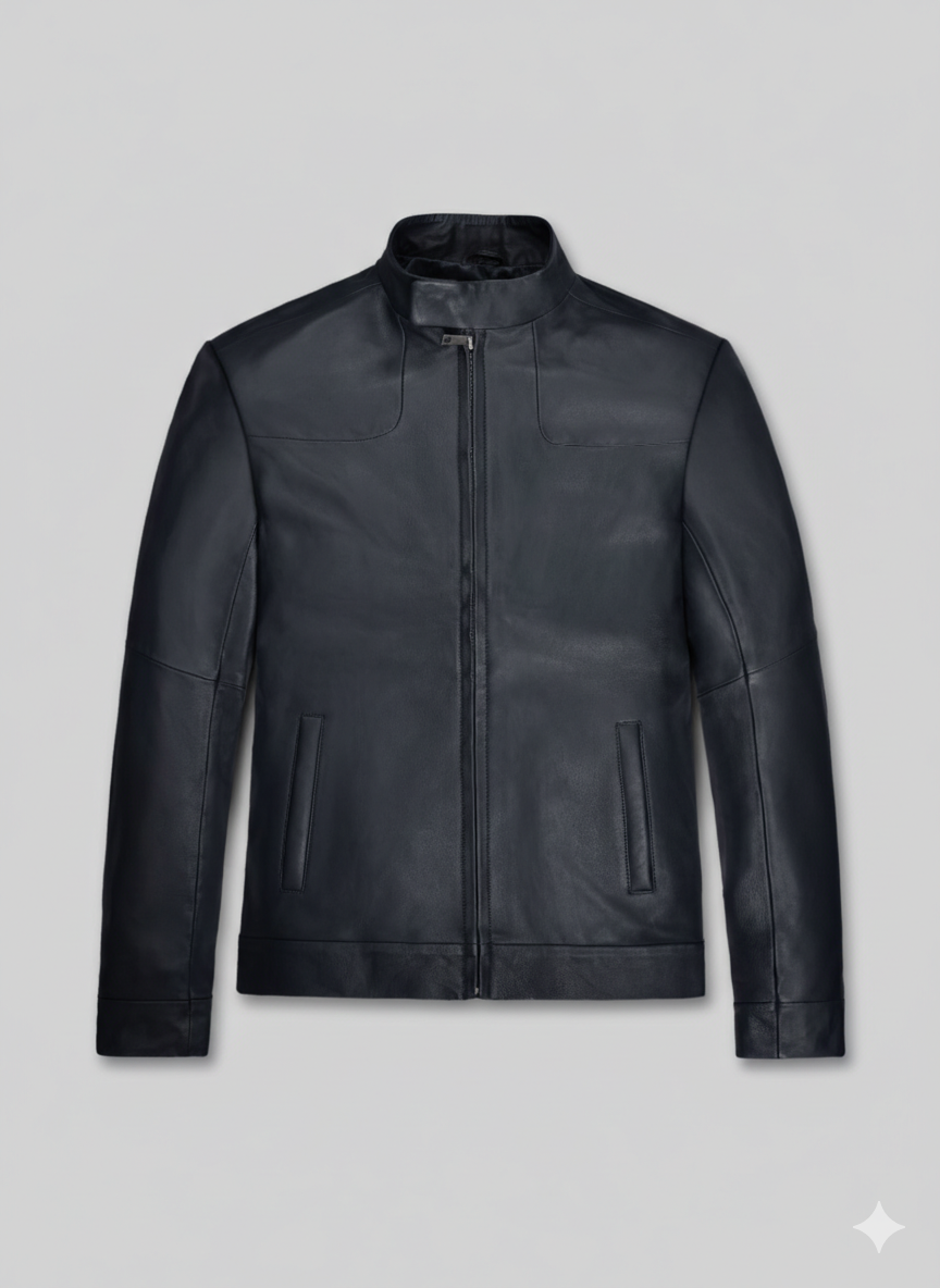 Navy Blue Leather Jacket Men Mission Impossible Fallout Style
