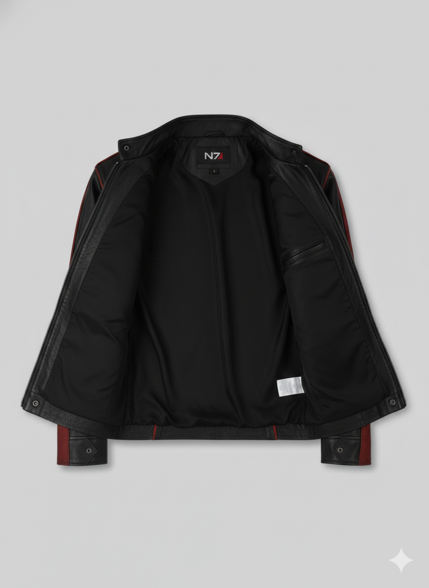 Elevate your style with the N7 Mass Effect Leather jacket. Made from real sheepskin with the iconic red stripe. Shop now at Chinkara Leathers!