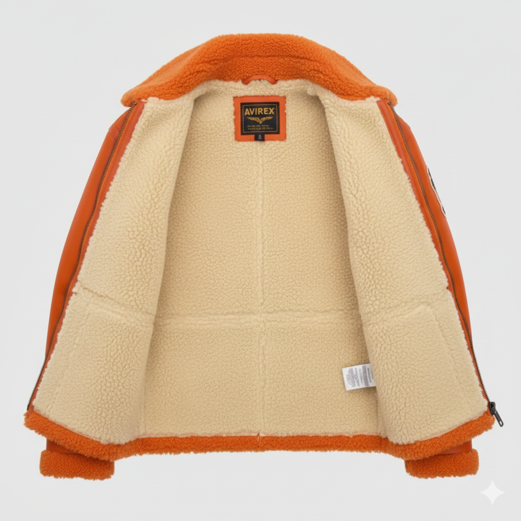 Orange Leather Shearling Bomber B3 Aviator Jacket For Men