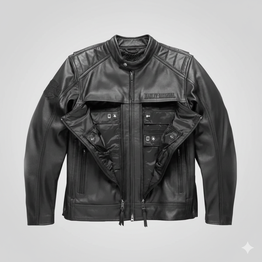 Harley Davidson Black Leather Biker Jacket for Men Riding Gear