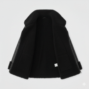 Black Shearling Leather Jacket Oversized Women Aviator Coat