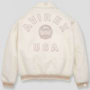 Avirex Leather Varsity Jacket White Premium Men Fashion Outfit