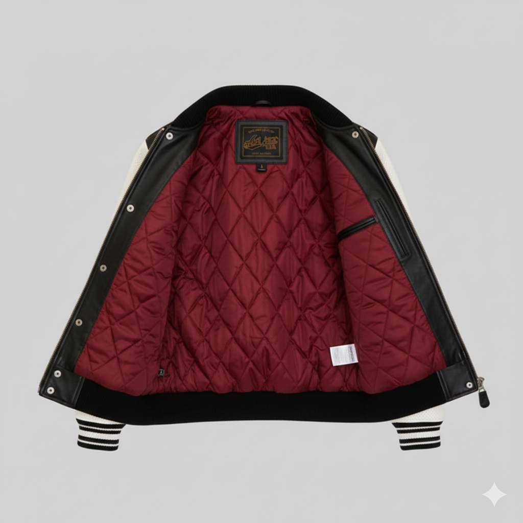 Avirex Leather Varsity Jacket Black and White Mens Streetwear