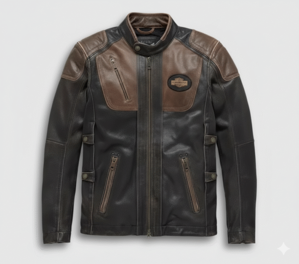 Vintage Brown Leather Biker Jacket Harley Davidson Back Patch