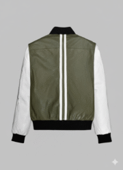 Olive White Leather Bomber Jacket for Men Chinkara Leathers
