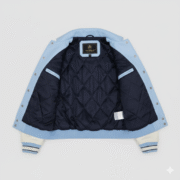 Avirex Light Blue Leather Varsity Bomber Jacket