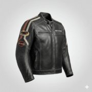 Harley Davidson Black Leather Biker Jacket with Racing Patches