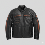 Harley Davidson Black Cafe Racer Leather Jacket for Men