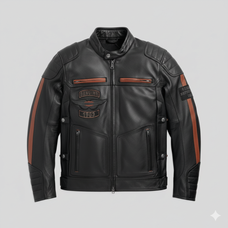 Harley Davidson Black Cafe Racer Leather Jacket for Men