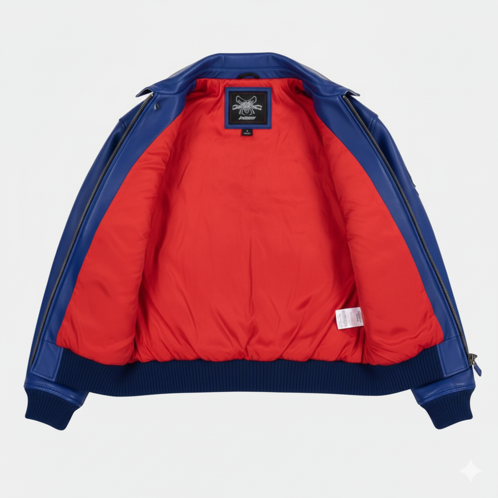 Avirex Blue White Leather Bomber Jacket Premium Casual Outfit