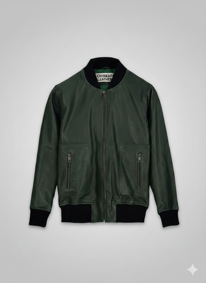 Bradley Cooper Green Leather Jacket Men's Lambskin Bomber