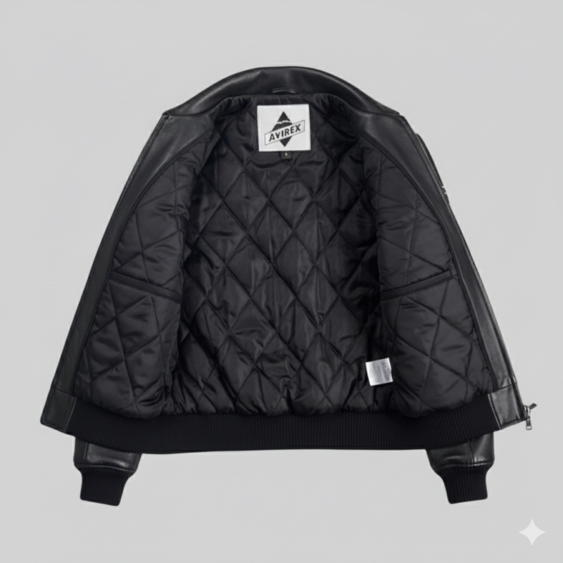 Avirex Black Leather Varsity Jacket Trapstar London Edition Style