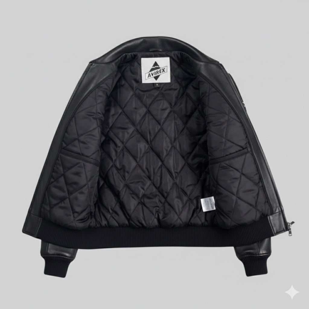 Avirex Black Leather Varsity Jacket Trapstar London Edition Style