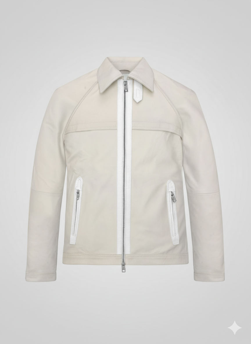 Fast X Jason Statham Cream Leather Jacket Premium Biker Style