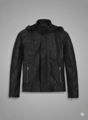 Ghost Protocol Leather Jacket Mens Slim Fit Black Hooded Biker