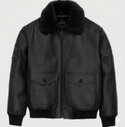 Classic flight jacket style with a modern black finish. High-quality leather that feels soft and looks professional. Removable furry collar to change your look in seconds. Warm ribbed waist and cuffs to keep the winter chill away.