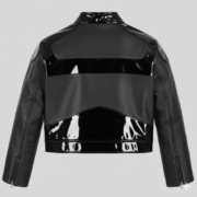 Women’s Black Leather Biker Jacket Matte Glossy Contrast