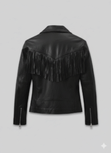 Fringe Leather Biker Jacket for Men with Premium Black Hide