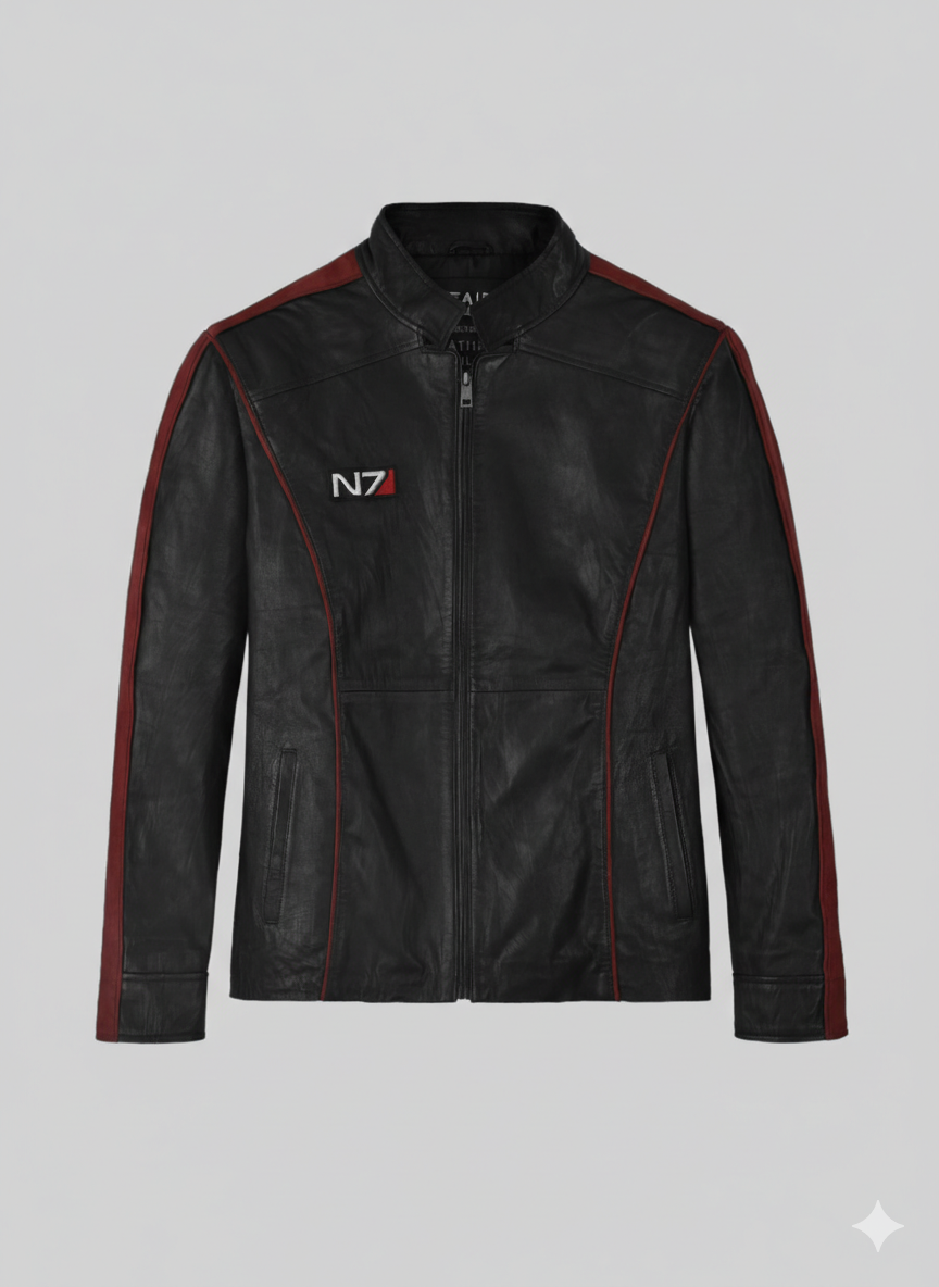 Elevate your style with the N7 Mass Effect Leather jacket. Made from real sheepskin with the iconic red stripe. Shop now at Chinkara Leathers!