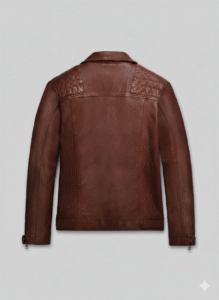 Mens Brown Leather Biker Jacket with Quilted Shoulder Detail