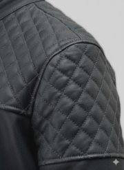 Black Leather Biker Jacket for Men with Quilted Shoulders