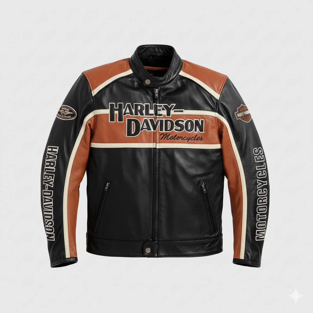 Harley Davidson Vintage Leather Biker Jacket for Men Riding Gear
