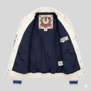 Avirex New York USA Off White Leather Varsity Bomber Jacket