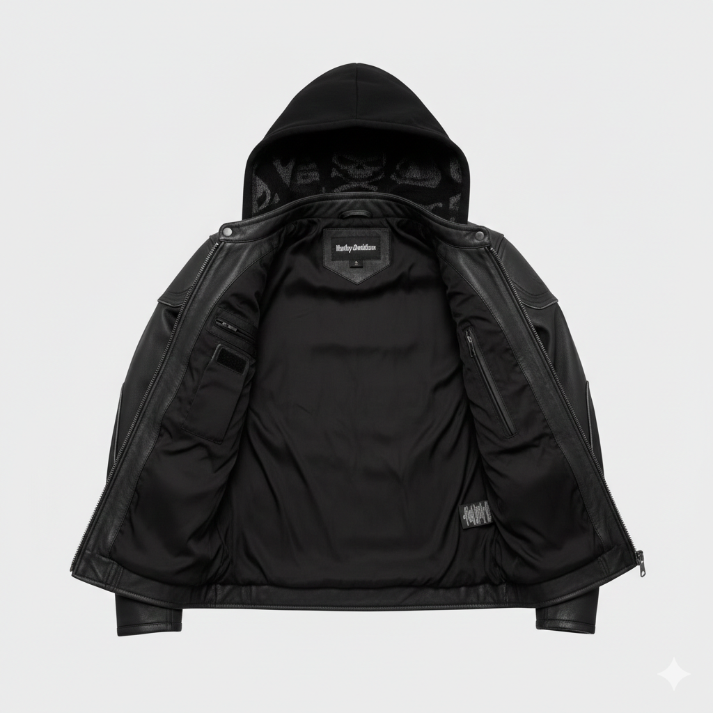 Harley Davidson Black Leather Hooded Jacket Willie G Skull Biker