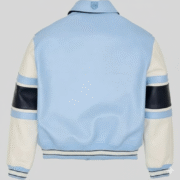 Avirex Light Blue Leather Varsity Bomber Jacket
