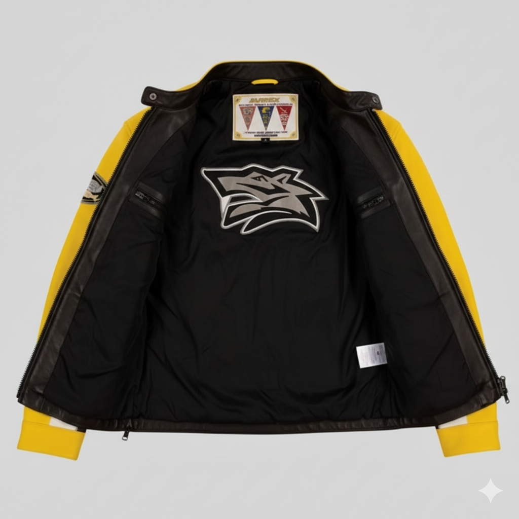 Avirex Yellow Leather Jacket Super Racer Motorbike Racing