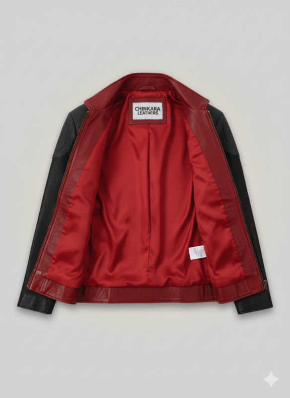 Akon Leather Jacket Men's Red Black Two Tone Biker Style