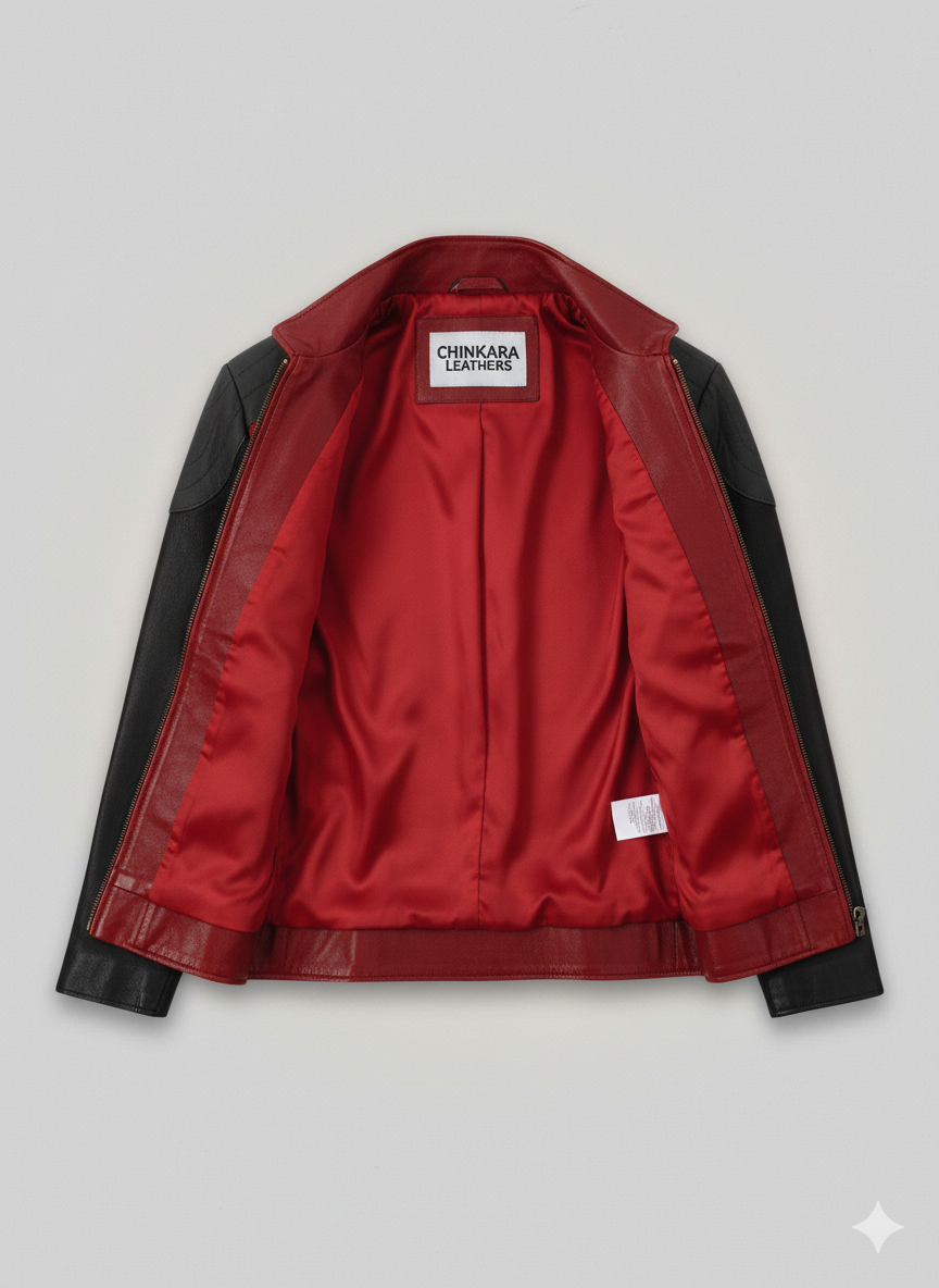 Akon Leather Jacket Men's Red Black Two Tone Biker Style