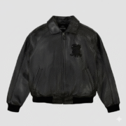 Avirex Black Leather Bomber Jacket Men Premium Outerwear