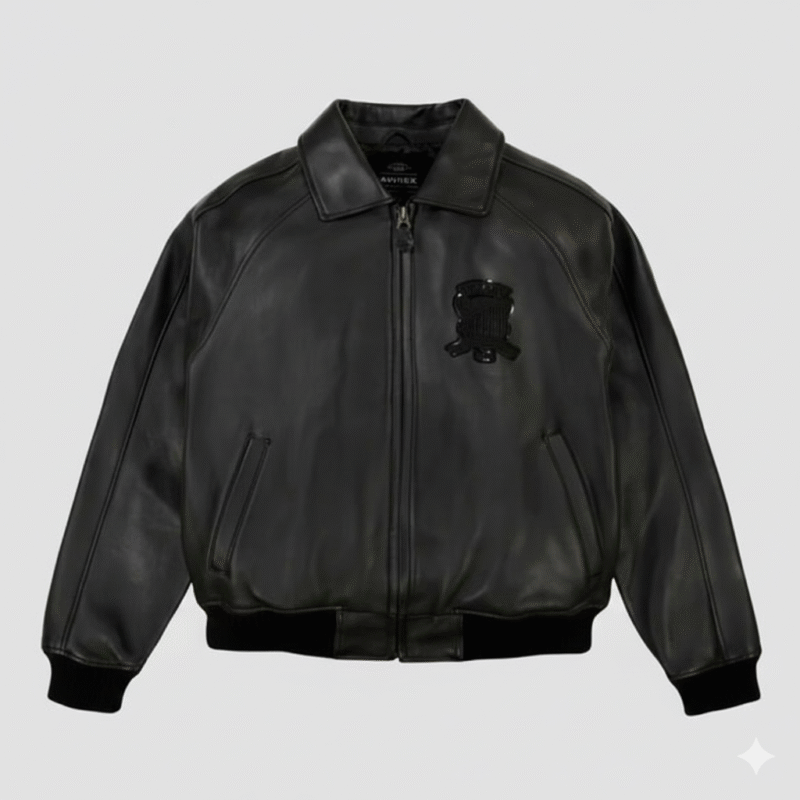 Avirex Black Leather Bomber Jacket Men Premium Outerwear