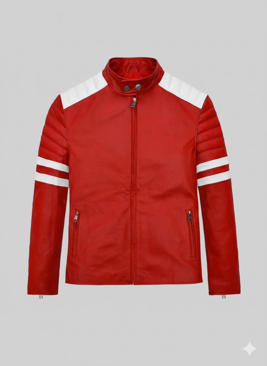 Fight Club Leather Jacket Tyler Durden Red Genuine Leather Biker