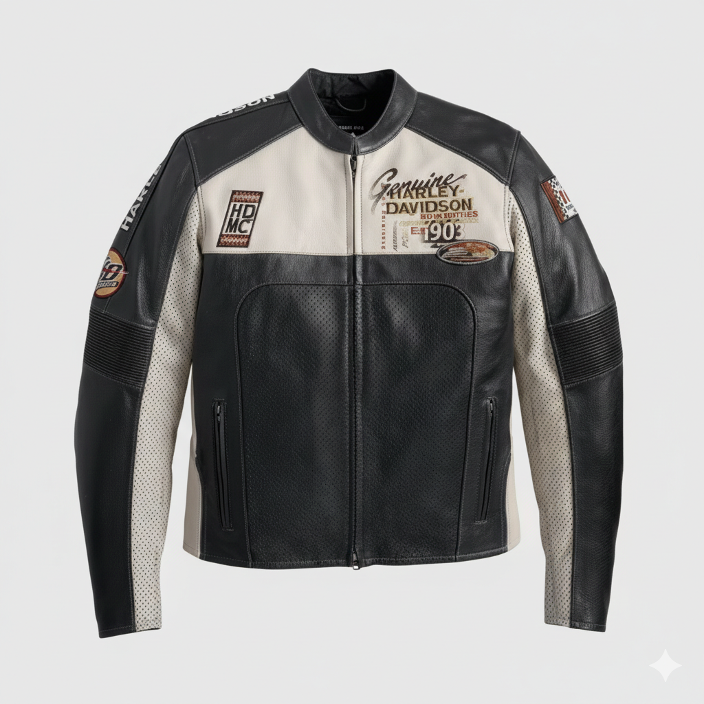 Harley Davidson Leather Jacket Vintage Racing Style Biker Gear
