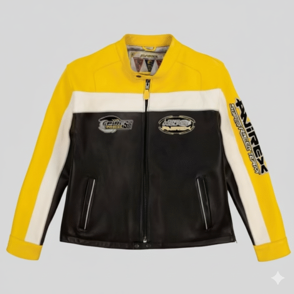 Avirex Yellow Leather Jacket Super Racer Motorbike Racing