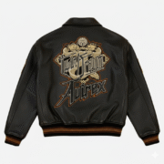 Avirex Leather Varsity Jacket Black Bomber Style Leather Coat