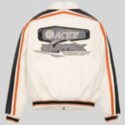 Avirex Leather Varsity Jacket White Orange Black Retro Outerwear