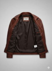 Mens Brown Leather Biker Jacket with Quilted Shoulder Detail