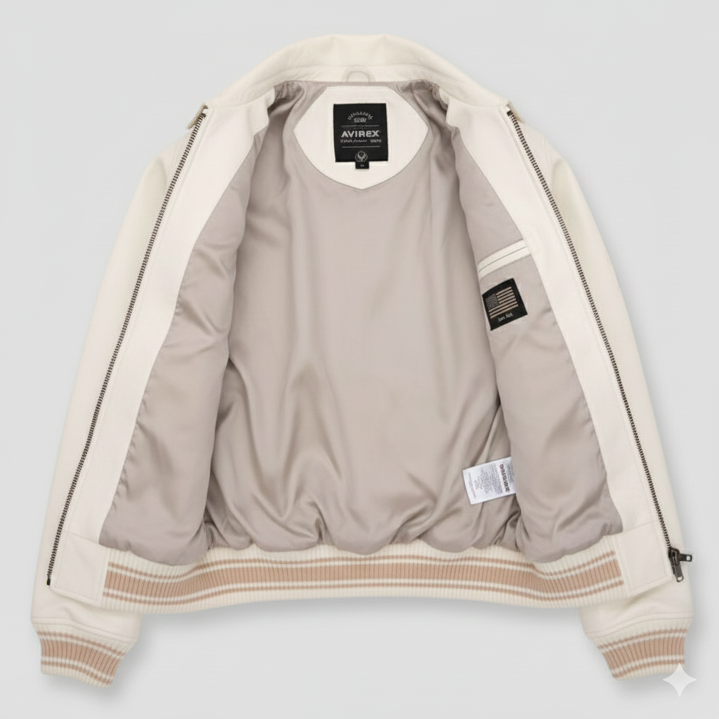 Avirex Leather Varsity Jacket White Premium Men Fashion Outfit