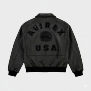 Avirex Black Leather Bomber Jacket Men Premium Outerwear