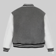 Grey Varsity Bomber Jacket Premium Wool and Leather Sleeves