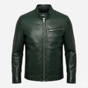 Men’s Slim Fit Dark Green Genuine Leather Bomber Jacket