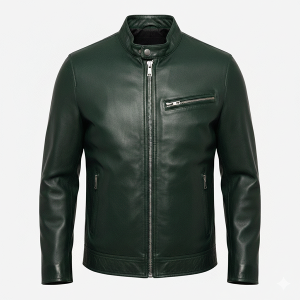 Men’s Slim Fit Dark Green Genuine Leather Bomber Jacket