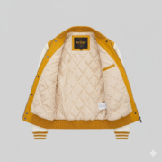 Avirex Mustard Leather Varsity Wool Bomber Jacket