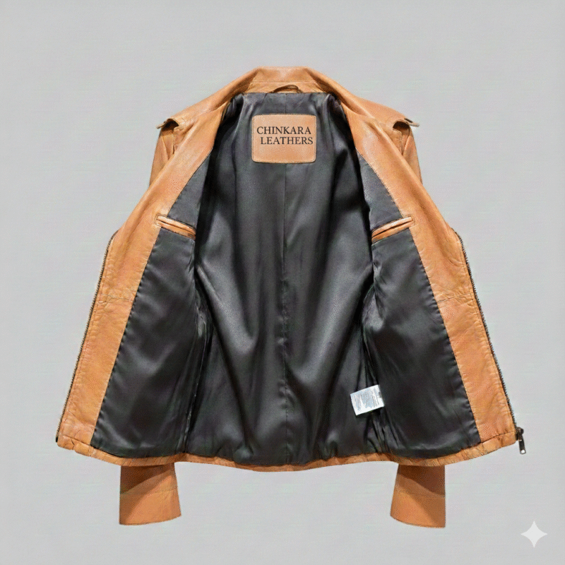 Women’s Tan Leather Slim Fit Fashion Jacket for Everyday Wear